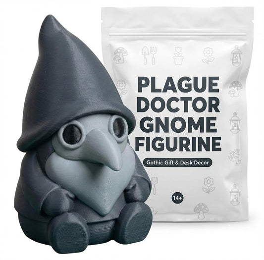 Gothic Plague Doctor Gnome Figurine - Detailed Dark Fantasy Desk Decor and Unique Gift for Curio Displays - 3D Printed in Canada