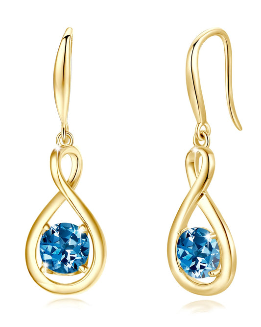 FANCIME London Blue Topaz Dangle Drop Earrings 925 Sterling Silver Yellow Gold Plated Infinity November December Birthstone Earring Fine Jewelry Birthday Mothers Day Gifts for Mom Women Her