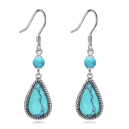 POPLYKE Teardrop Turquoise Dangle Earrings for Women 925 Sterling Silver Turquoise Earrings for Women Turquoise Jewelry Gifts
