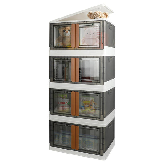 AssHMKIT Storage Bins, Extra Large Cabinet with Lids, 19 Gallon(72L) Capacity (Per One), 4 Packs, Useful Box with Door and Buckles, Foldable, Transparent, Excellent Home Organizers