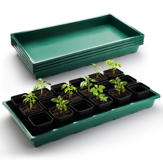 RooTrimmer 1020 Nursery Pots Trays 5 Pack, Plastic Flat Seed Starter Trays, Durable Seedling Potting Tray for Carrying and Holding Planting Pot (Green)