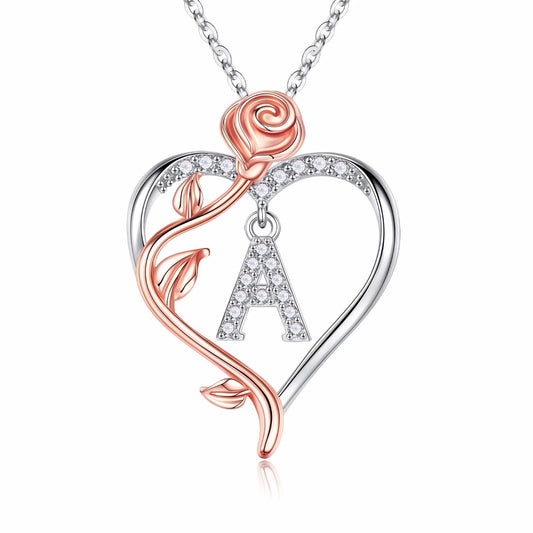 Iefil Necklaces Gifts for Women - Anniversary Birthday Gifts for Women, Gift for Wife, Gift for Mom/Daughter/Sister | Rose Heart Necklaces, Initial A