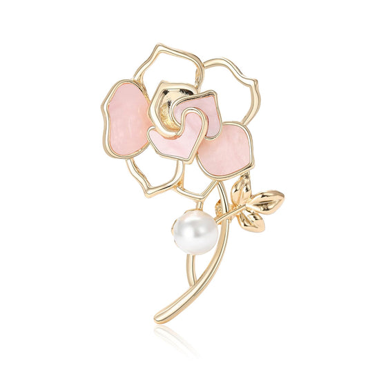 Camellia Flower Brooch Pins Pearl Flower Bouquet Brooch Lapel Pins Sweater Coat Dress Accessories Gifts for Mother's Day Party Wedding