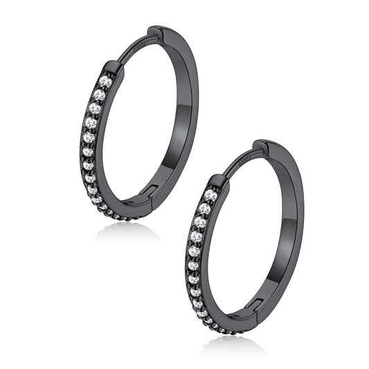 FaithHeart Cubic Zirconia Hoop Earrings for Women, Black Hypoallergenic Huggie Hoop Earrings, Small Cartilage Earrings for Women 16mm, Send Gift Box