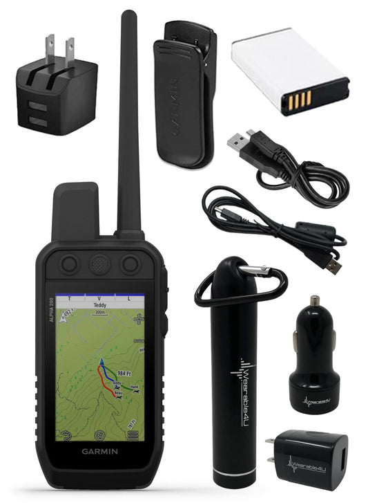 Wearable4U - Garmin Alpha 200 Handheld, Tracking and Training for Your Dogs, Sun-Light Readable Touchscreen and 6 Button Design, High-Sensitivity GPS with Power Pack Bundle