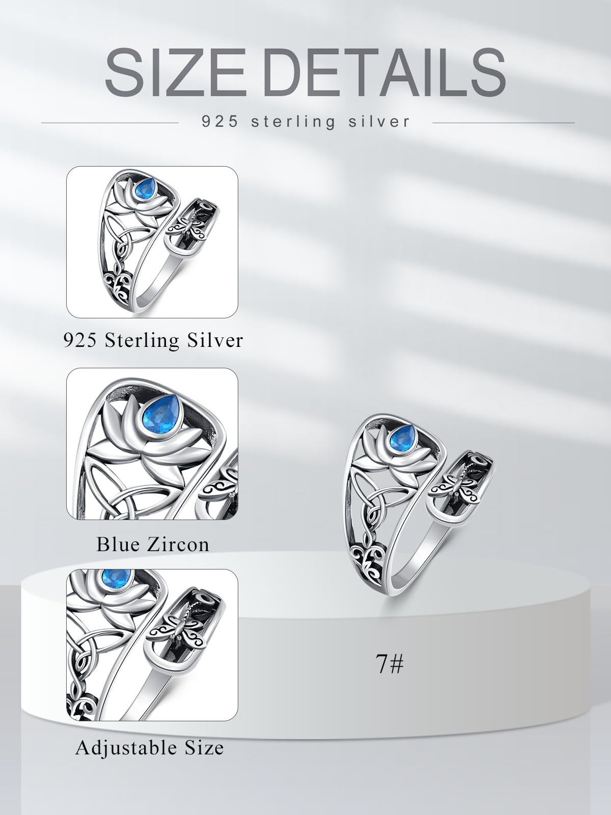 Midari Lotus Spoon Rings for Women Sterling Silver Adjustable Lotus Flower Finger Ring Thumb Rings with Lotus Jewelry for Women Yoga Lovers Birthday Christmas Gifts (Customization)