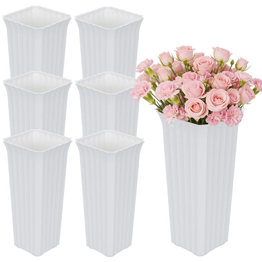 6 Pack Flower Buckets for Cut Flowers 11.8 Inch Plastic Floral Buckets Modern Square Vases for Centerpieces Floral Display Decorative Buckets Table Home Bridal Shower Wedding Festival Decorations