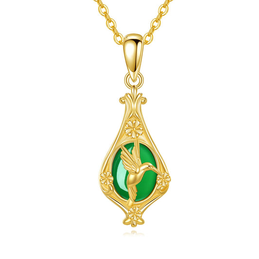 YAFEINI Hummingbird Necklace S925 Sterling Silver Jade Hummingbird Pendant Necklaces Hummingbirds Jewelry Gifts for Women Wife Mom