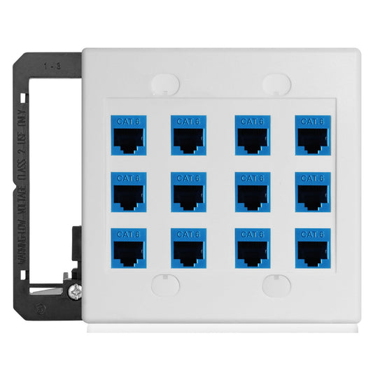 12 Port Ethernet Wall Plate Cat6 Jack RJ45 Keystone Cables Inline Coupler Wires Connector Date Box Cover with 2 Gang Low Voltage Mount Gift for Network Outlet Setup