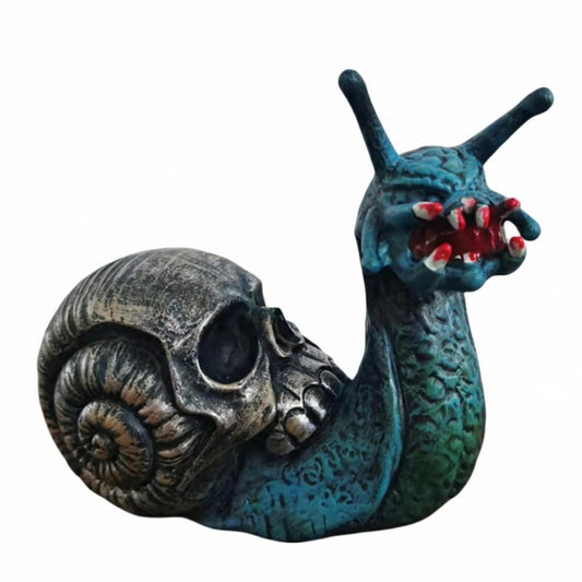 JaeyiTfu Halloween Snail Skull Resin Statue, Creepy Horror Snail Ornament with Skull Shell, Unique Home Decor for Halloween Party, Spooky Greenish - Blue Accent Piece