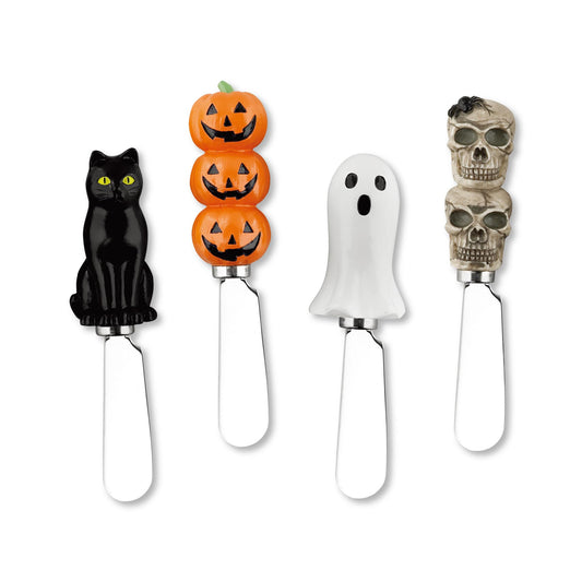 Supreme Housewares Halloween Themed Cheese Spreaders, Hand-Painted Resin Handles with Stainless Steel Blades for Spreading Cream Cheese, Butter, and Jam, Assorted Designs, Set of 4