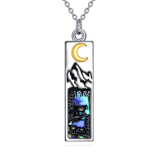 YFN Mountain Necklace for Women Sterling Silver Nature Necklace Jewelry Gift for Skiers, Hikers, Campers, Climbers and Nature Lovers (Black-Mountain with 3 Bear)