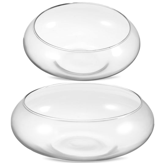 BESPORTBLE Glass Fish Bowl Vase - 2pcs Clear Shallow Bowl Planter Round Terrarium Hydroponic Planter Flower VAE for Plants Succulent Air Plant Candy Bowl, 15.00X15.00X6.00CM