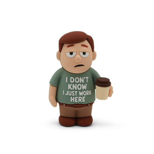 GOOFBALLS Miniature Desk Figurine – Cute & Quirky Office Decor for Desk, Shelf, or Workspace – Fun Tiny Collectible Statue for Adults, Coworkers, or Home Office Gift-I Just Work Here