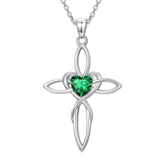 POIUY Celtic Knot Cross Birthstone Necklace for Women Irish Infinity Heart Pendant Cross Jewelry Anniversary Valentines Baptism Faith Birthday Mothers Day Gifts for Mom Wife Her
