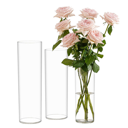 RosPynn Flower Vase Acrylic Cylinder,Set of 3 Pcs, Clear Vase for Centerpieces,Wedding Decorative,Home Décor, Non Breakable Plastic, 7.86"+9.84"+11.8" Tall Round - Clear