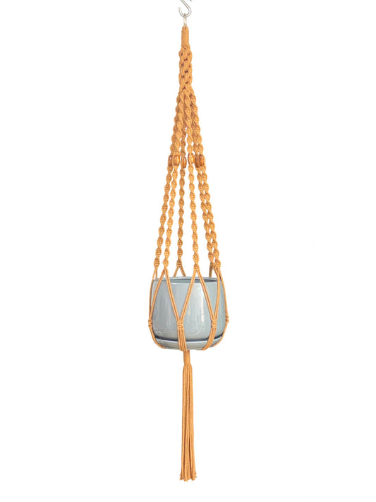 6 Legs Macrame Natural Brown Cotton Plant Hanger & Holder and Metal Ring, 51-inches Length (Without The White Pot and Plant) (Brown)