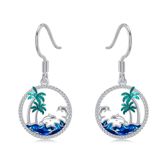 PROESS Dolphin Earrings Sterling Silver Palm Tree Earrings Ocean Wave Jewelry Gift For Women