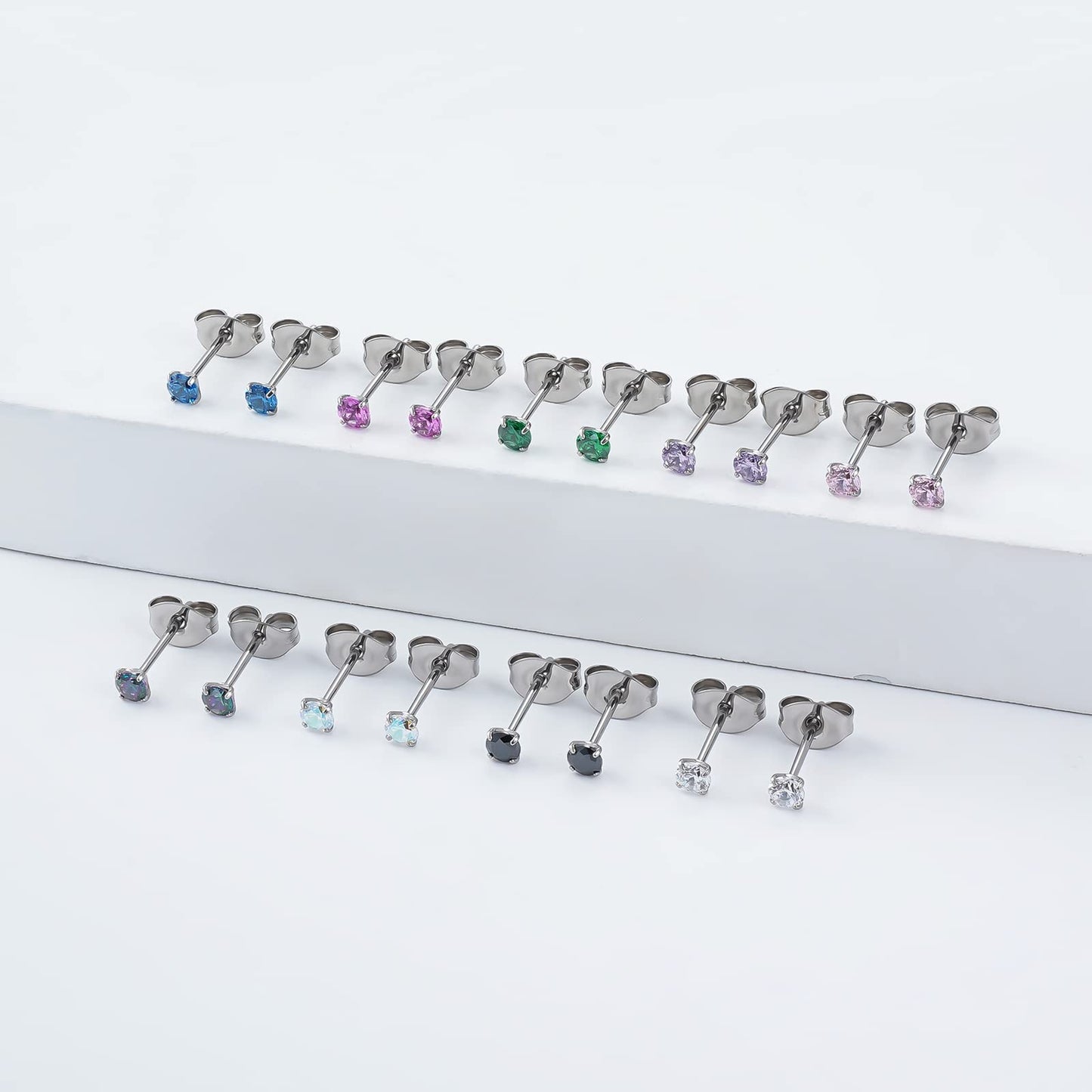 1 Pair Implant Grade Titanium Stud Earrings Set Hypoallergenic 3mm 4mm 5mm 6mm Cubic Zirconia G23 Titanium Earring Studs for Women Men for Sensitive Ear (3mm pink)