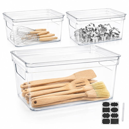 Yomjarl Baking Supplies Storage Containers 3Pc,Baking Kits with Handles&Lid for Adult,Stackable Bakeware Organizer Storage Bins,BPA Free Baking Accessories,Kitchen,Pantry Storage and Organization Box