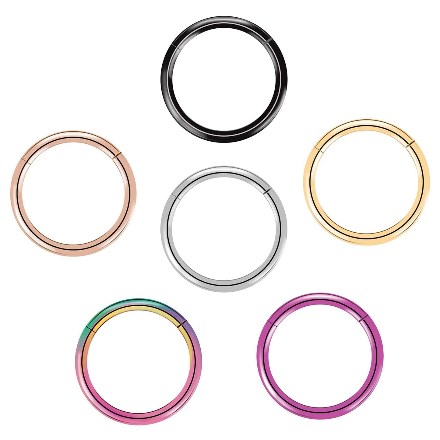 arvinpiercing BOGKU 6pcs G23 Titanium Hinged Nose Rings Hoop 16 Gauge 10mm Nose Septum Clicker Segment Rings Cartilage Conch Tragus Helix Rook Hoops Earring Nose Ear Piercing Hoops