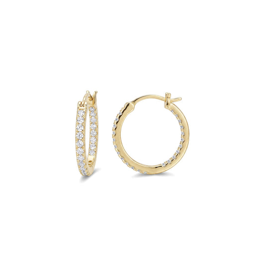 WORFRIL 14K Gold Hoop Earrings for Women Cubic Zirconia Pave Round Hoops Sparkling Lightweight Huggie Style Elegant Jewelry 15mm