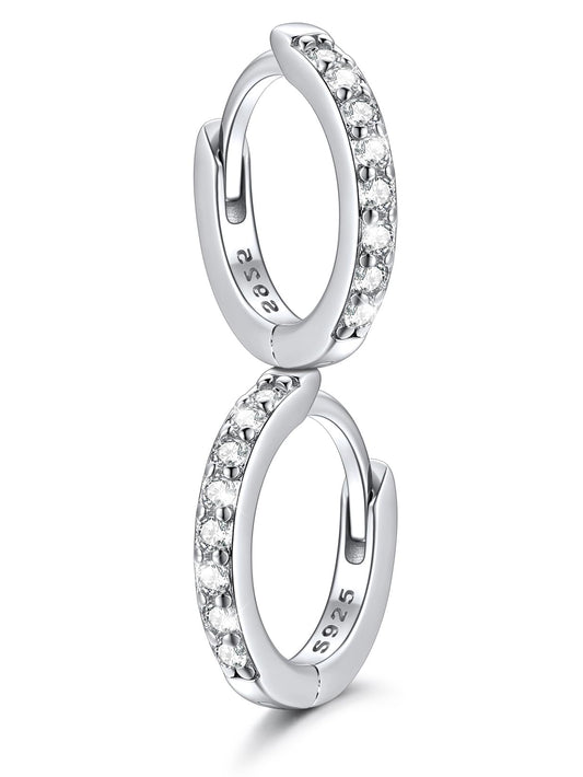 SILVERCUTE 925 Sterling Silver Huggie Hoop Earrings for Women,Hypoallergenic Small Silver Hoop Earring Cubic Zirconia Cartilage Earring Lightweight Huggies Earrings for Women,8/10/12mm