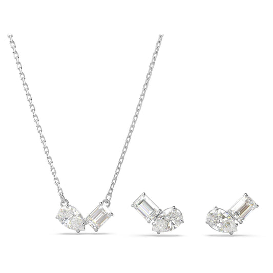 Swarovski Mesmera set, Pear cut, Octagon cut, White, Rose gold-tone finish