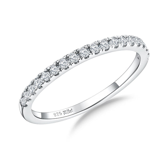 AGRULE Moissanite Eternity Band Ring 0.25 Cttw 14k White Gold Plated Sterling Silver Bezel Set Anniversary Ring 1.4mm Wide Wedding Band for Men Women, Size 8