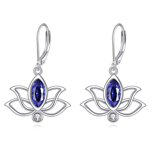 YFN Lotus Flower Earrings Sterling Silver Birthstone Lotus Leverback Dangle Drop Earrings Jewelry Gifts for Women (I. Sep)