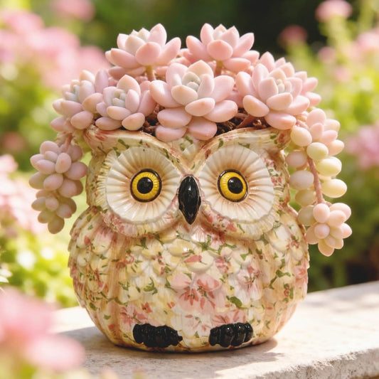Pink Owl Planter, Cute Owl Statue Decor, Succulent Plant Pots, Decorative Flower Pot, Animal Bird Planters, Indoor Plant Pot for Home Garden Windowsill, Funny Gifts for Smart Women Mother Teacher