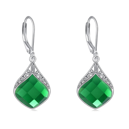 Emerald Drop Earrings Sterling Silver Green Stone Teardrop Dangle Earrings Filigree Irish Earrings Jewelry Christmas Gifts for Women