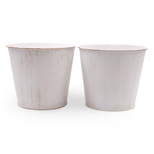 Hosley Set of 2 White Bucket/Pots with PVC Liner, 6.5" Dia x 6" H Ideal Gift for Floral Arrangements Wedding Home Office Party DIY Indoor Outdoor Garden Patio