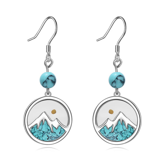 AOBOCO Mustard Seed Earrings for Women Sterling Silver Mountain Turquoise Earring Christian Mustard Seed Jewelry Christmas Birthday Gifts for Mom (Round Turquoise Earrings)
