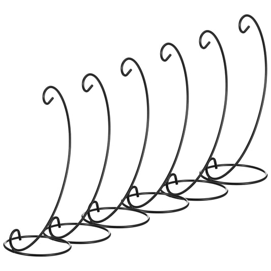 mekueeex 13in Black Ornaments Display Stands for Large Art Craft, Heavy Glass Crystal Witch Ball Holder, 6 Pack Christmas Decoration Halloween Decor Hanging Hook, Patio Planter Terrariums Iron Hanger