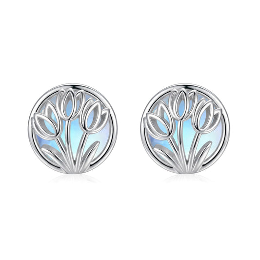 WINNICACA Moonstone Stud Earrings for Women Hypoallergenic Tulip Earrings for Women 925 Sterling Silver Tulip Jewelry for Sensitive Ears Birthday Mothers Day Gifts for Mom Grandma