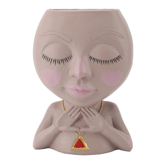 HaloVerde Resin Head Planter with Drainage for Plant Health, a Cute Girl Heads Succulent Flowerpot for Indoor Home Decor and Outdoor Garden Display