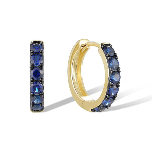 Santuzza 10K Yellow Solid Gold 0.8 ct Sapphire Dainty Huggie Hoop Earrings for Women