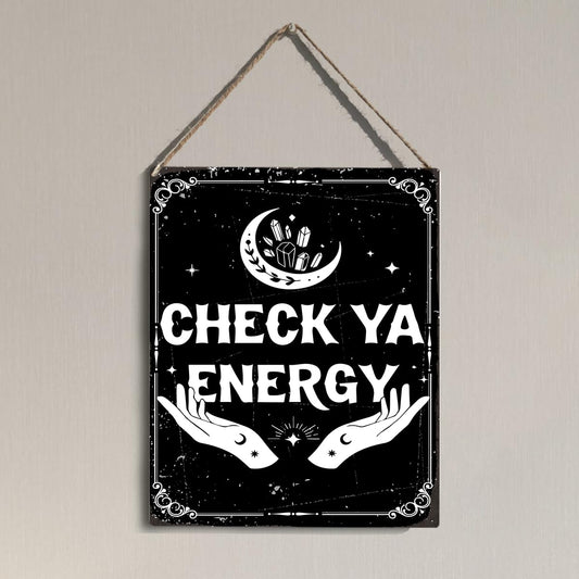 Funny Witchy Gothic Halloween Home Decor Hocus Pocus Decor Witchy Gothic Wall Decor Halloween Goth Witch Gifts for Women Men Friend Check Ya Energy Wall Door Sign