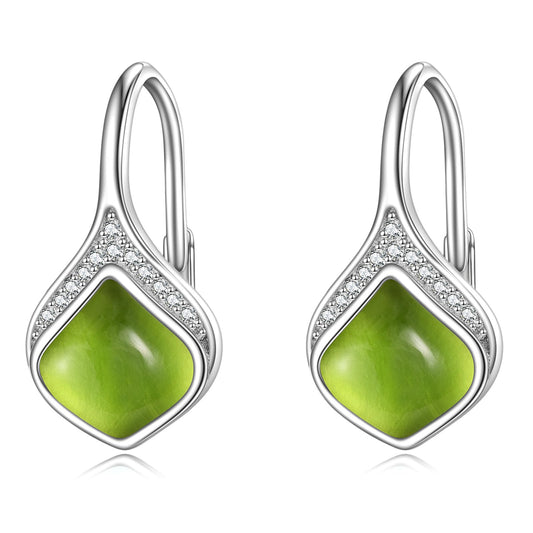 Peridot Drop Earrings Sterling Silver Green Leverback Earrings Natural Stone Peridot Dangle Earrings Jewelry Christmas Gifts for Women