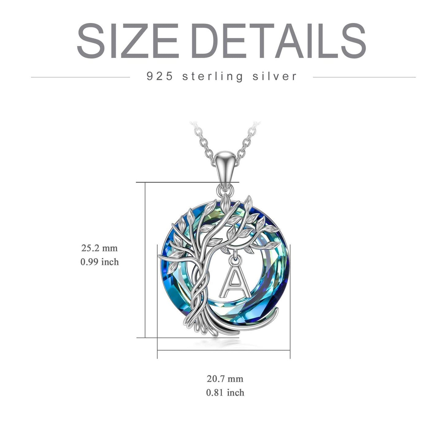 TOUPOP Tree of Life Initial Necklace Gifts for Women Sterling Silver Initial A Letter Jewelry Irish Crystal Pendant Birthday Gifts for Women Her Mom Wife Daughter
