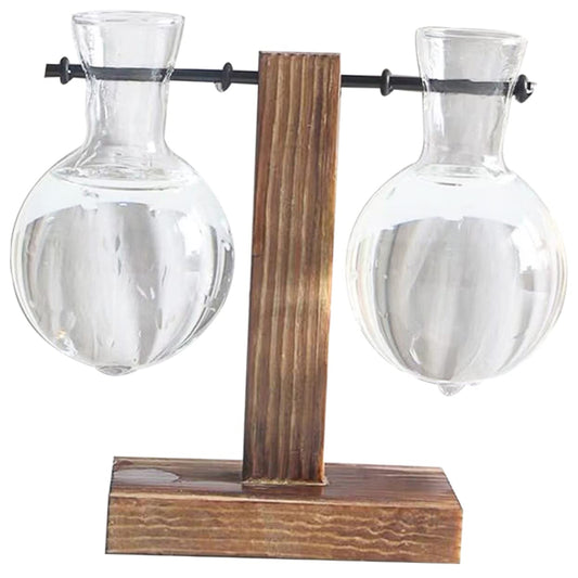 IWOWHERO 2pcs Elegant Hydroponic Plant Terrarium Stand Glass Vase Wooden Base Easy to Assemble for Home Office Decor