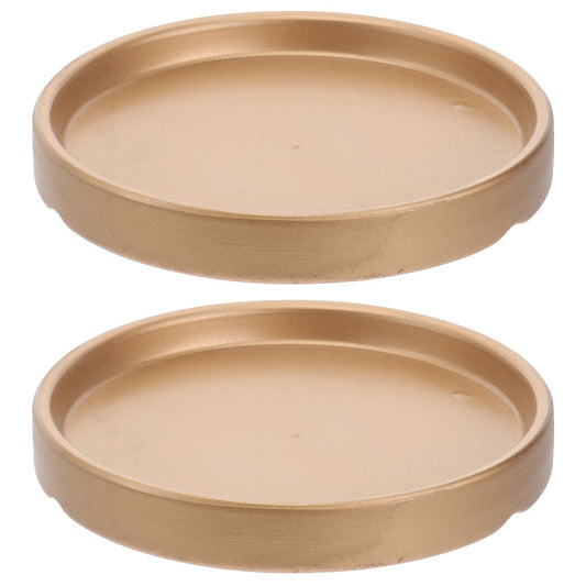 2PCS Ceramic Plant Saucer 5 Inch Round Succulent Pot Trays Elegant Golden Planter Drip Trays Flower Pot Saucers for Indoor Plant Office Home Decor