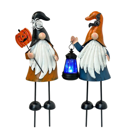 HONGLAND Halloween Decorations Outdoor Solar Gnomes with LED Lantern, Gnomes Metal Yard Art Halloween Outdoor Decor Patio Holiday Gardening Gifts for Mom Women