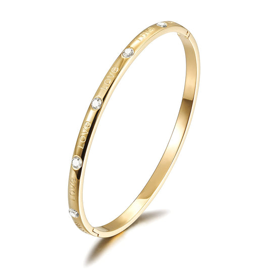 WISTIC Gold Love Thin Bangle Bracelet for Women Stainless Steel Metal Gold Plated Cuff Bangle Jewelry for Men and Adults Fashion Gift