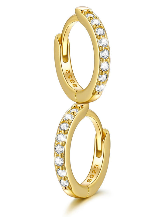 SILVERCUTE 925 Sterling Silver Huggie Hoop Earrings for Women,Hypoallergenic 14K Gold Plated Small Hoop Earring Cubic Zirconia Cartilage Earring Lightweight Huggies Earrings for Women,8/10/12mm
