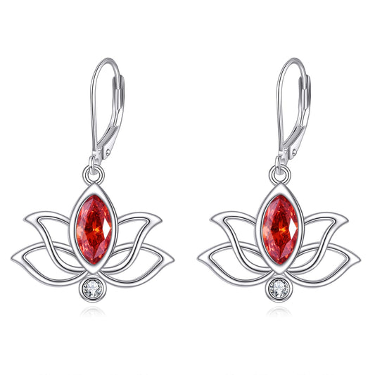YFN Lotus Flower Earrings Sterling Silver Birthstone Lotus Leverback Dangle Drop Earrings Jewelry Gifts for Women (G. Jul)