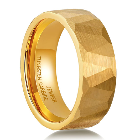 JEWPER 6MM 8mm Black/silver/gold Tungsten Rings for Men Womens Couple Fashion Jewelry Promise Engagement Wedding Band Hammered Inner ring inlaid with olive wood Carbide Polished Edge Comfort Fit