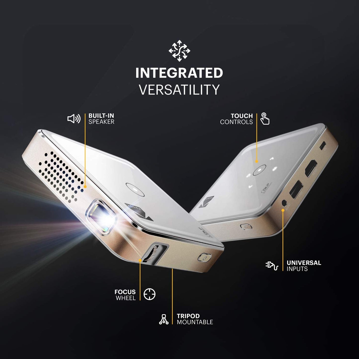 Kodak Ultra Mini Portable Projector - HD 1080p support LED DLP Rechargeable Pico Projector - 100" Display, Built-in Speaker - HDMI, USB and Micro SD - Compatible with iPhone iPad, Android Phones
