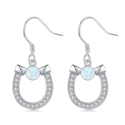 KoyeKei Horseshoe Earrings for Women 925 Sterling Silver Horse Shoe Dangling Earrings Opal Jewelry Western Country Gifts for Horse Lovers